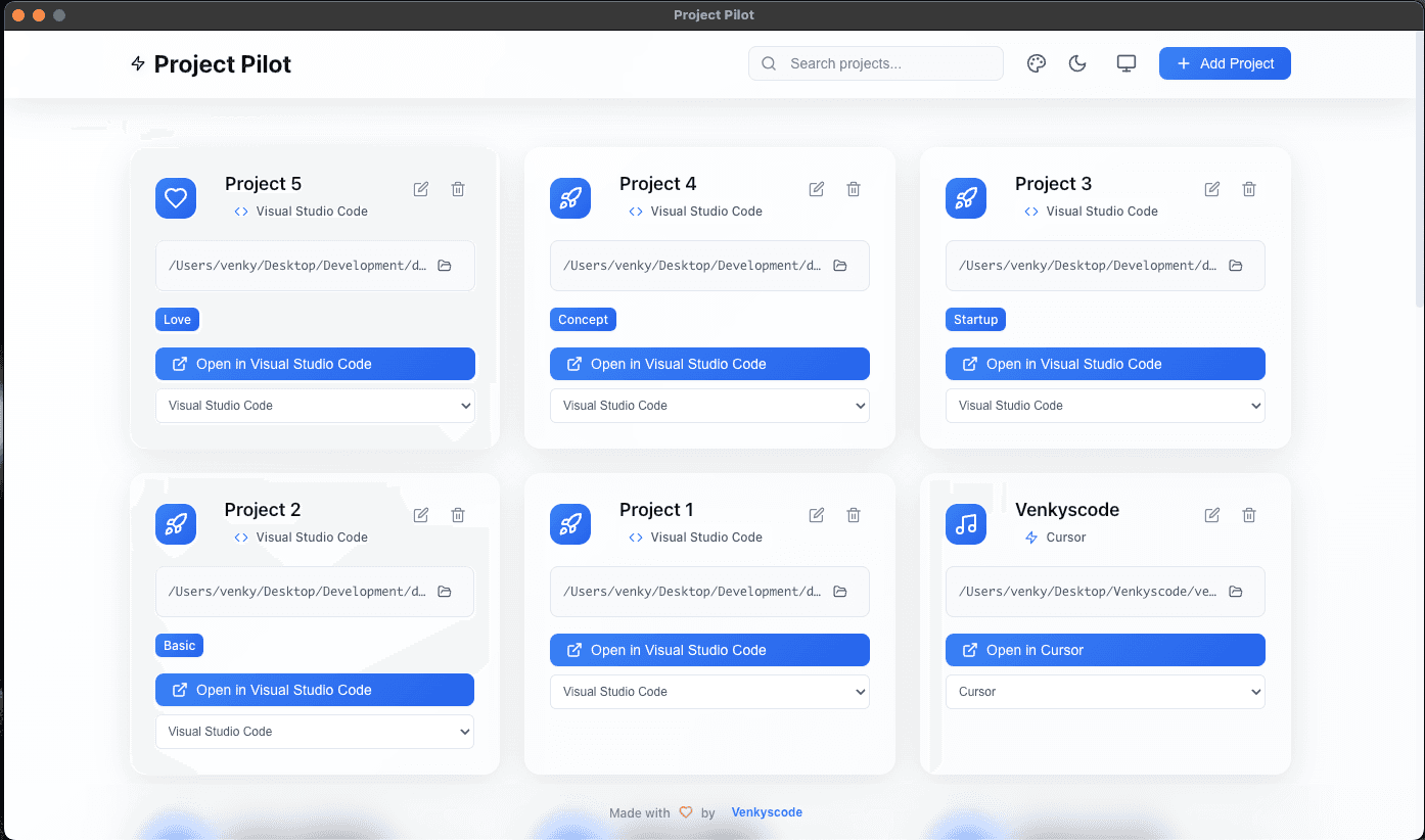 Project Pilot light and dark themes
