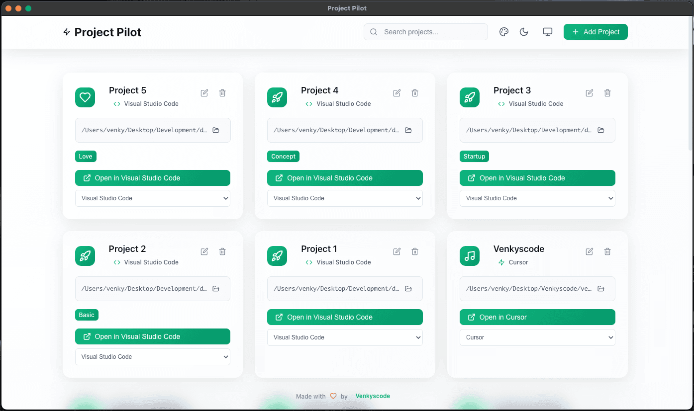 Custom project icons in Project Pilot