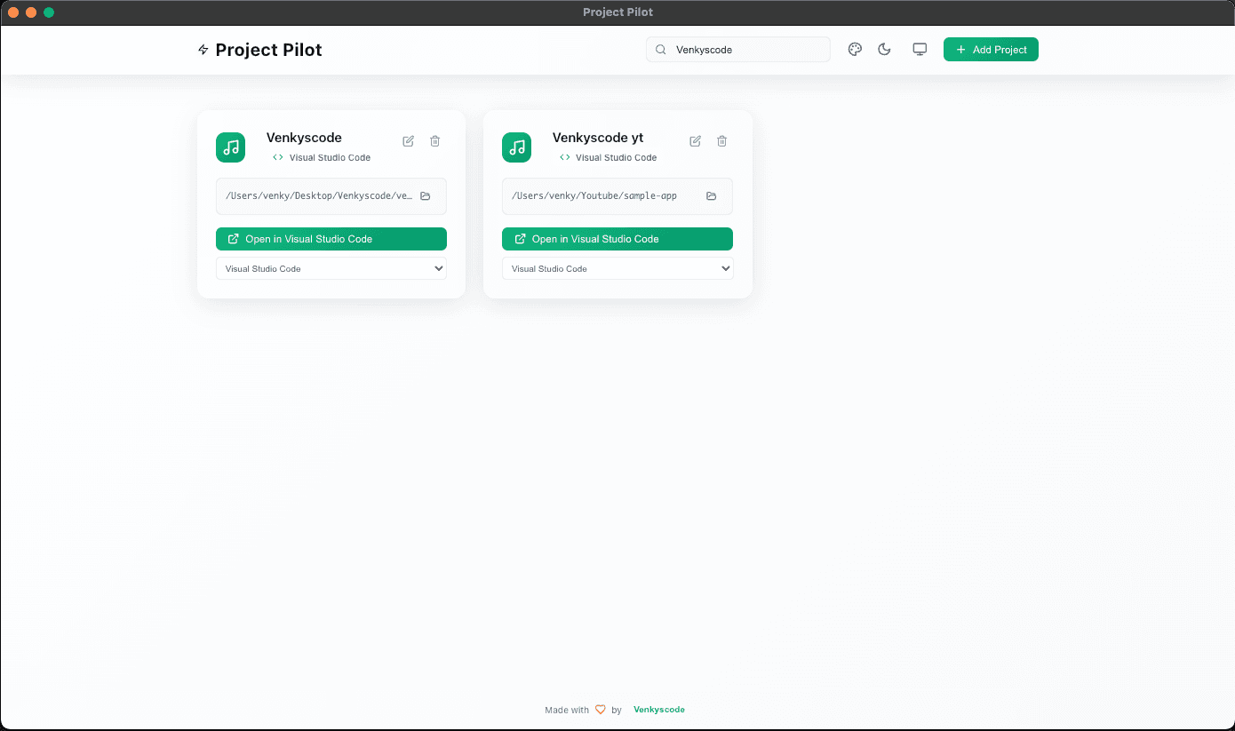 Project search in Project Pilot